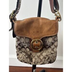 Vintage Y2K COACH 11442 Crossbody Shoulder Bag Purse Canvas Khaki Leather Trim